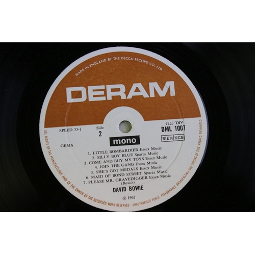 452 - Vinyl - David Bowie Self Titled on Deram (DML 1007) mono, laminated front cover.  Matrices 7754 1B a... 