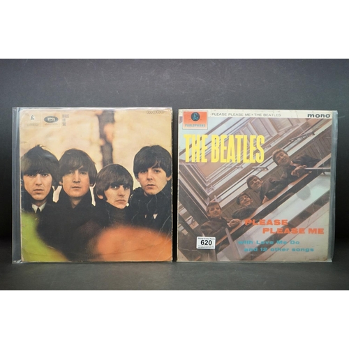 620 - Vinyl - The Beatles 2 LP's to include Please Please Me (PMC 1202) black and yellow label, showing Th... 