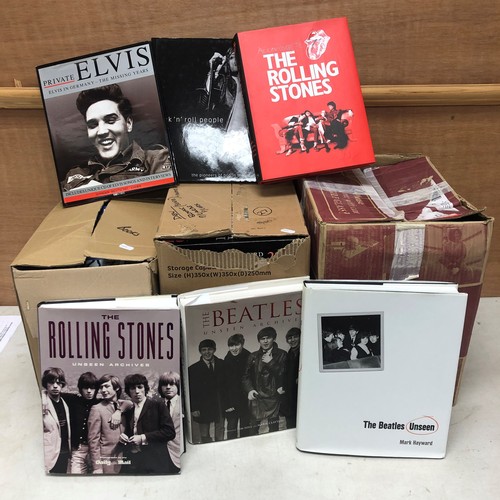 1067 - Memorabilia - Large quantity of books in three boxes relating to music and film including The Beatle... 