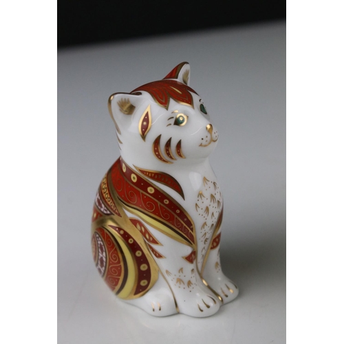 33 - Royal Crown Derby Collectors Guild Debonair Bear Paperweight together Two Royal Crown Derby Cat Pape... 