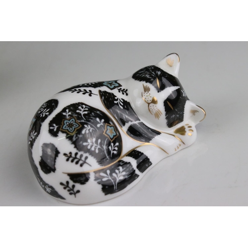 33 - Royal Crown Derby Collectors Guild Debonair Bear Paperweight together Two Royal Crown Derby Cat Pape... 