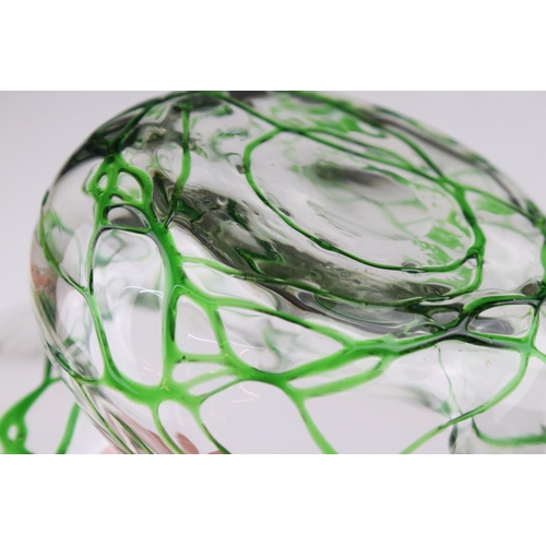 44 - Stuart & Sons Stourbridge, an Art Nouveau clear blown glass bowl with green glass threading decorati... 