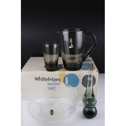 55 - Four pieces of Whitefriars Glass, to include boxed twilight coloured Water Set M113, small twilight ... 