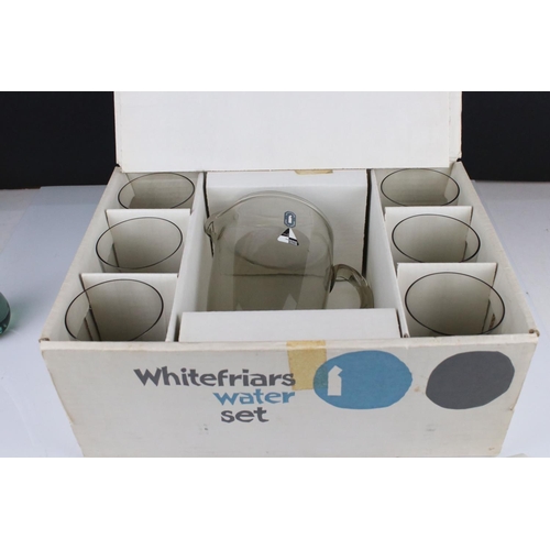 55 - Four pieces of Whitefriars Glass, to include boxed twilight coloured Water Set M113, small twilight ... 