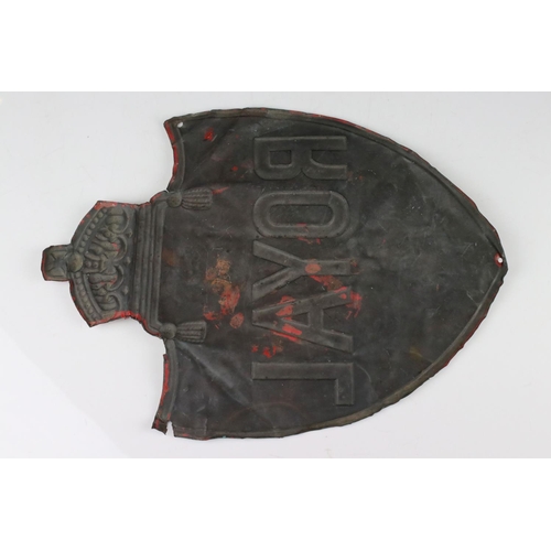 58 - Antique ' Royal ' Metal Fire Insurance Plaque in the form of a Shield with a Crown, 30cms high
