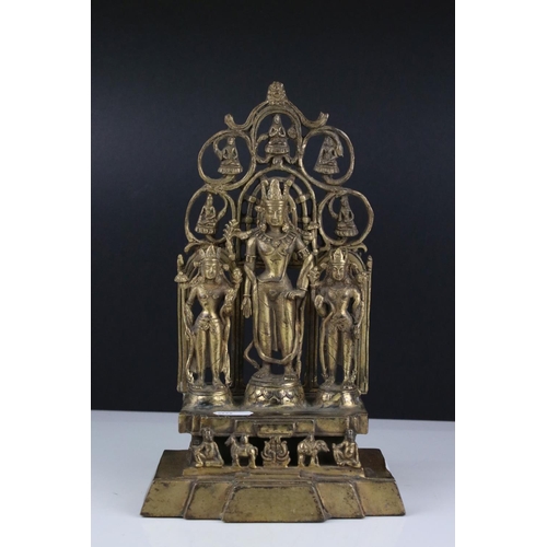 59 - Chinese Gilt Bronze Temple Group of Three Deities, 28cms high