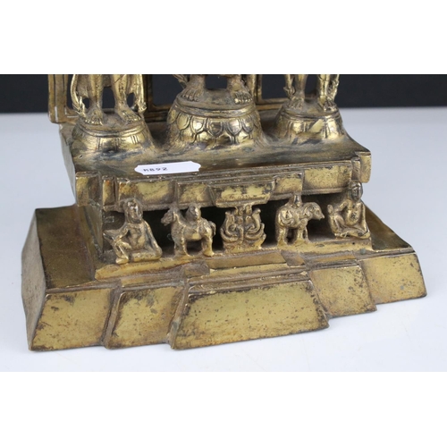 59 - Chinese Gilt Bronze Temple Group of Three Deities, 28cms high