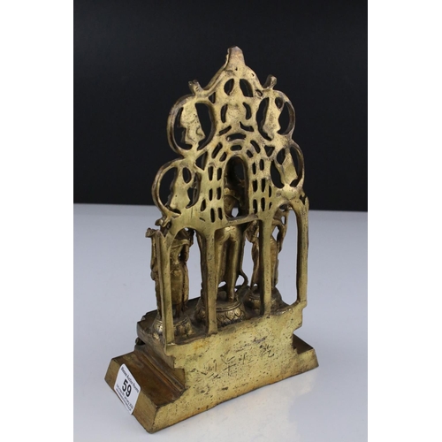 59 - Chinese Gilt Bronze Temple Group of Three Deities, 28cms high