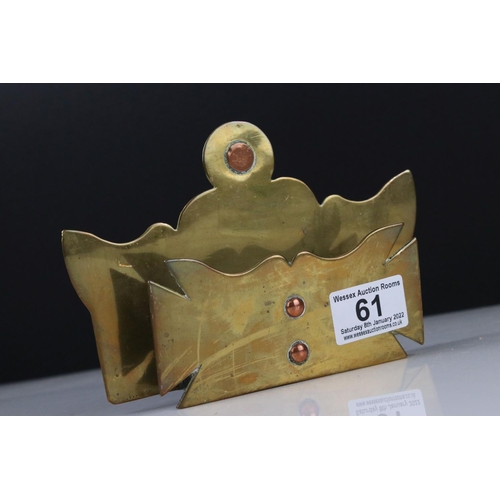 61 - World War I Trench Art Brass and Copper Wall Pocket, 18cms long