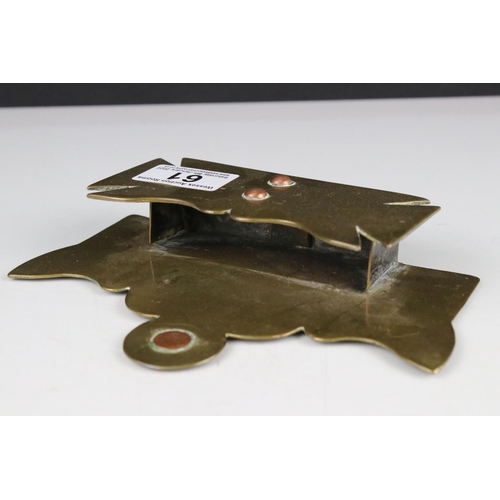 61 - World War I Trench Art Brass and Copper Wall Pocket, 18cms long