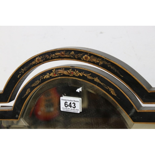 643 - Black Lacquered Triptych Dressing Mirror with chinoiserie decoration, 69cms high