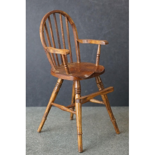 181 - Hand Crafted  Miniature / Apprentice / Doll's Wooden Windsor style High Chair, initialed F.A.P. G to... 