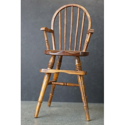 181 - Hand Crafted  Miniature / Apprentice / Doll's Wooden Windsor style High Chair, initialed F.A.P. G to... 