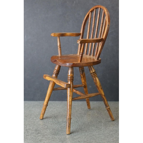 181 - Hand Crafted  Miniature / Apprentice / Doll's Wooden Windsor style High Chair, initialed F.A.P. G to... 