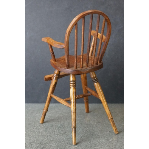 181 - Hand Crafted  Miniature / Apprentice / Doll's Wooden Windsor style High Chair, initialed F.A.P. G to... 