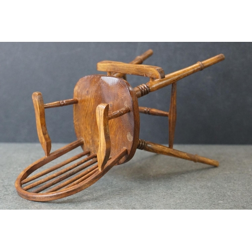 181 - Hand Crafted  Miniature / Apprentice / Doll's Wooden Windsor style High Chair, initialed F.A.P. G to... 