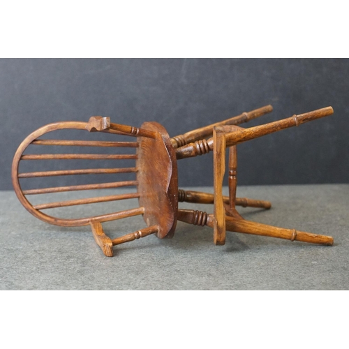 181 - Hand Crafted  Miniature / Apprentice / Doll's Wooden Windsor style High Chair, initialed F.A.P. G to... 