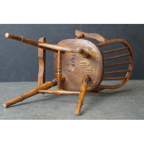 181 - Hand Crafted  Miniature / Apprentice / Doll's Wooden Windsor style High Chair, initialed F.A.P. G to... 