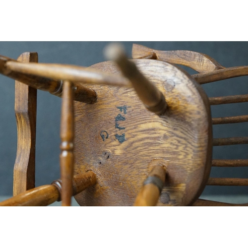 181 - Hand Crafted  Miniature / Apprentice / Doll's Wooden Windsor style High Chair, initialed F.A.P. G to... 