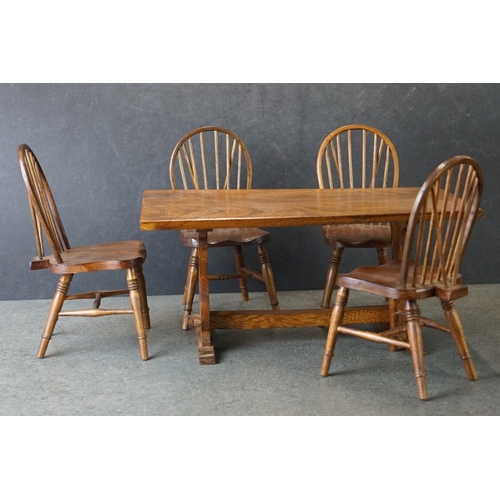 183 - Hand Crafted  Miniature / Apprentice / Doll's Elm Top Refectory style Table, marked F.A.P. D to unde... 