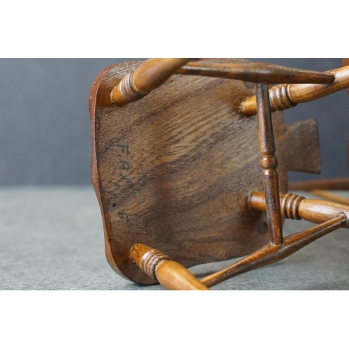 183 - Hand Crafted  Miniature / Apprentice / Doll's Elm Top Refectory style Table, marked F.A.P. D to unde... 