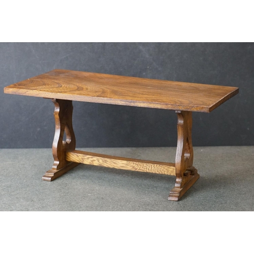183 - Hand Crafted  Miniature / Apprentice / Doll's Elm Top Refectory style Table, marked F.A.P. D to unde... 