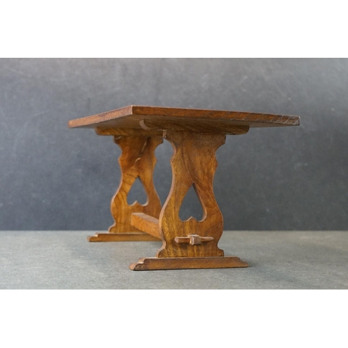 183 - Hand Crafted  Miniature / Apprentice / Doll's Elm Top Refectory style Table, marked F.A.P. D to unde... 