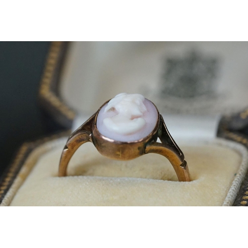 187 - Two cased hallmarked 9ct gold cameo rings.