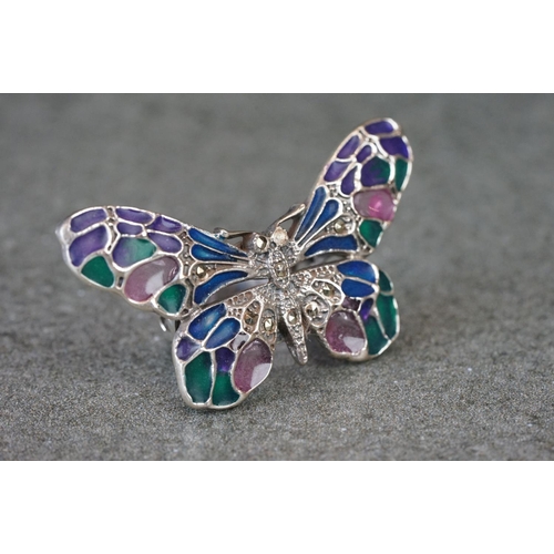 190 - Unusual silver and enamel set butterfly ring