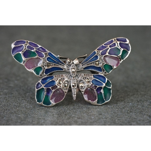 190 - Unusual silver and enamel set butterfly ring