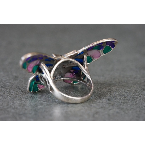 190 - Unusual silver and enamel set butterfly ring