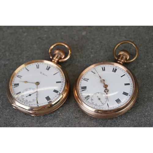 194 - Two early 20th century top winding pocket watches with gold plated cases to include a Waltham exampl... 