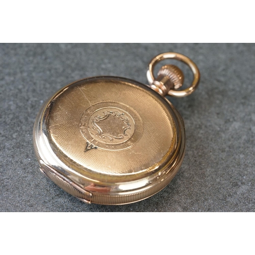 194 - Two early 20th century top winding pocket watches with gold plated cases to include a Waltham exampl... 