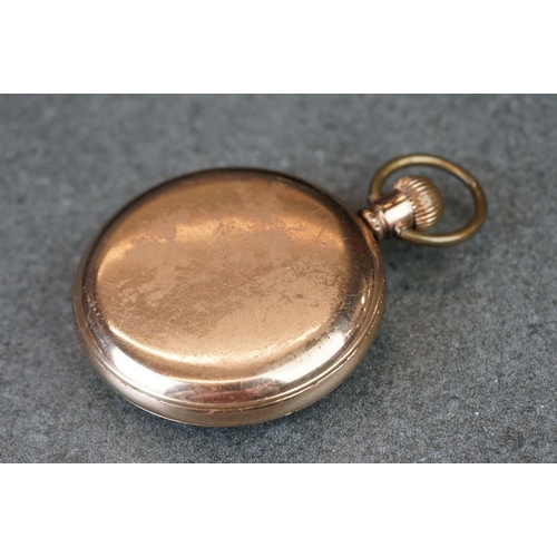 194 - Two early 20th century top winding pocket watches with gold plated cases to include a Waltham exampl... 