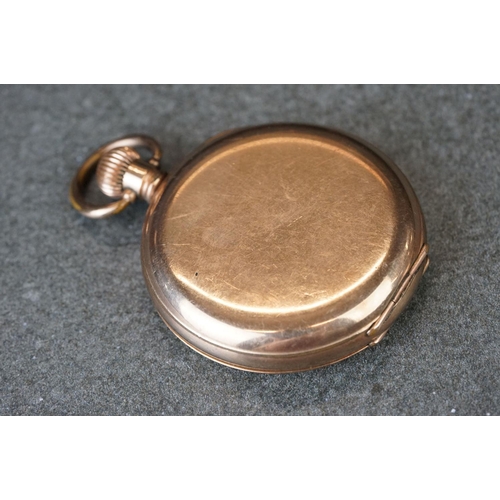 196 - Two early 20th century top winding pocket watches with gold plated cases to include a half hunter ex... 