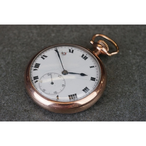 196 - Two early 20th century top winding pocket watches with gold plated cases to include a half hunter ex... 
