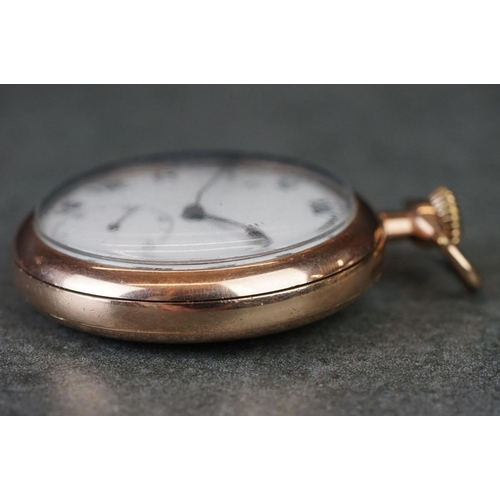196 - Two early 20th century top winding pocket watches with gold plated cases to include a half hunter ex... 