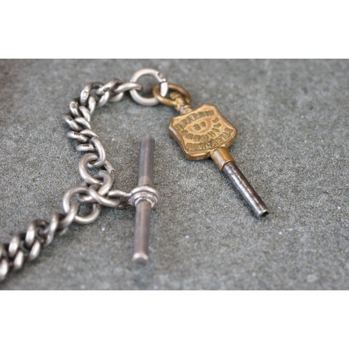 197 - A sterling silver cased gents pocket watch with hallmarked silver graduated Albert chain.