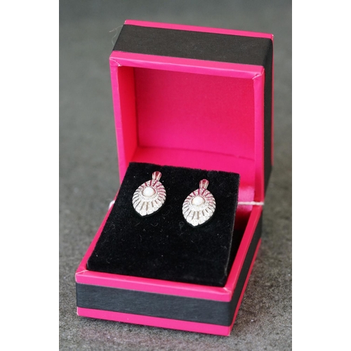 204 - Pair of silver, CZ & opal panelled earrings