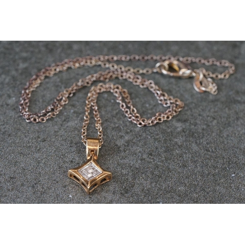 207 - 14ct yellow gold, diamond set, pendant necklace