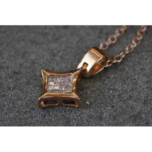 207 - 14ct yellow gold, diamond set, pendant necklace