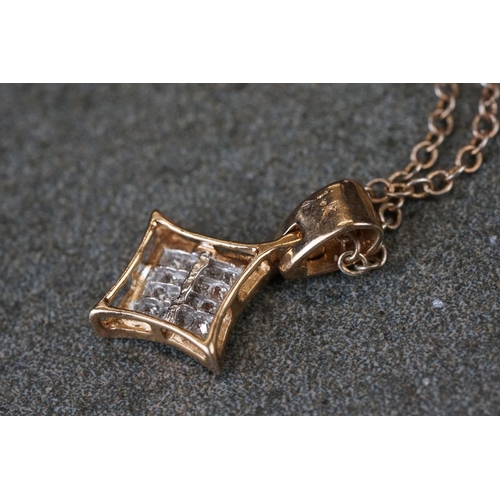 207 - 14ct yellow gold, diamond set, pendant necklace
