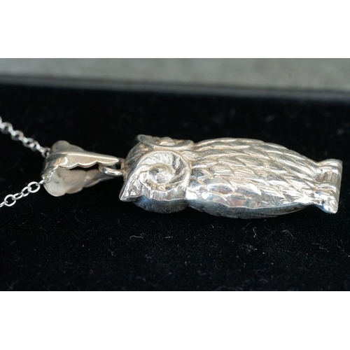 210 - Lucky silver owl pendant necklace