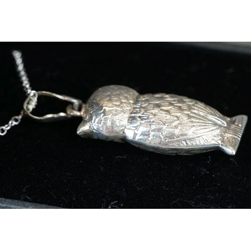 210 - Lucky silver owl pendant necklace