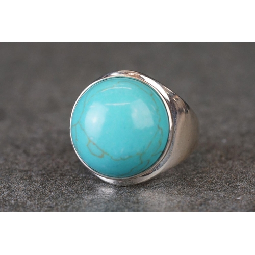 217 - Silver ring with large cabochon turquoise stone