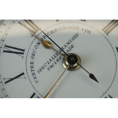 220 - A early 20th century brass cased centre seconds chronograph pocket watch.