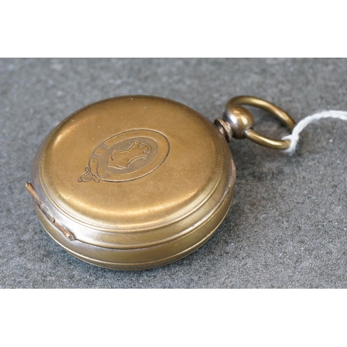 220 - A early 20th century brass cased centre seconds chronograph pocket watch.