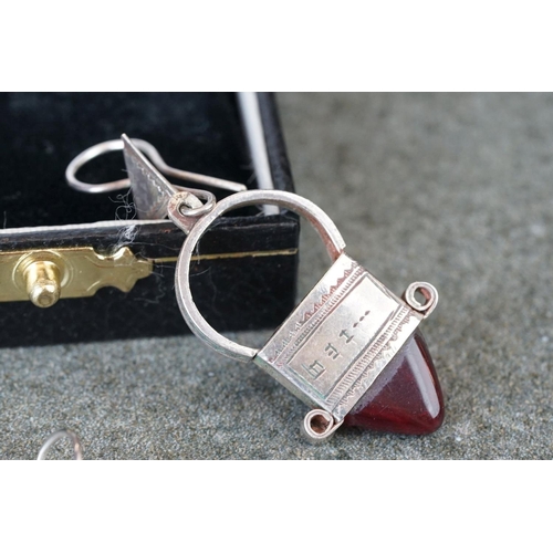 221a - Pair of Mexican white metal and paste drop earrings of geometric form, length approx 4cm