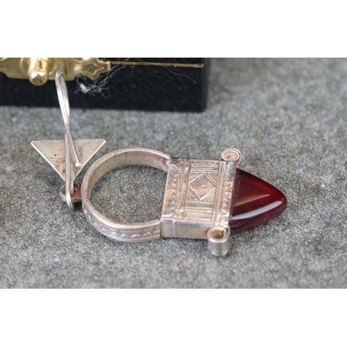 221a - Pair of Mexican white metal and paste drop earrings of geometric form, length approx 4cm