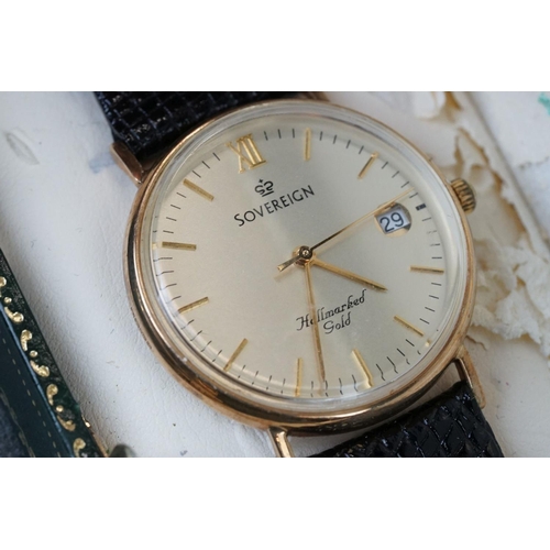 222 - A gents hallmarked 9ct gold cased Sovereign wristwatch in original box.
